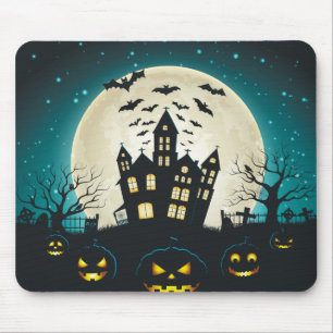 Skrå blå och svart hemlig kammare Halloween Musmatta