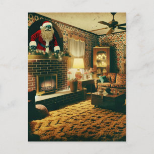 Skräck Jul tomte Vintage vardagsrum skorsten Vykort