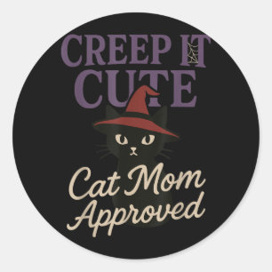 Skräck Katt Mamma Kuslig Svart Katt Halloween Runt Klistermärke
