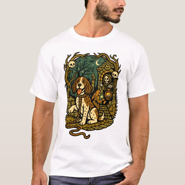 Skräck Spöklik Skelett Hund Estetik T Shirt (Framsida)