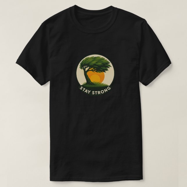 Skräckan är stark - Windswept Träd & Sunset Tstuff T Shirt (Design framsida)