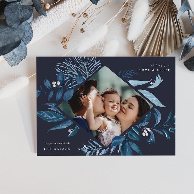 Skräckande | Vattenfärg Botaniskt Hanukkah Photo Julkort (Skapare uppladdad)
