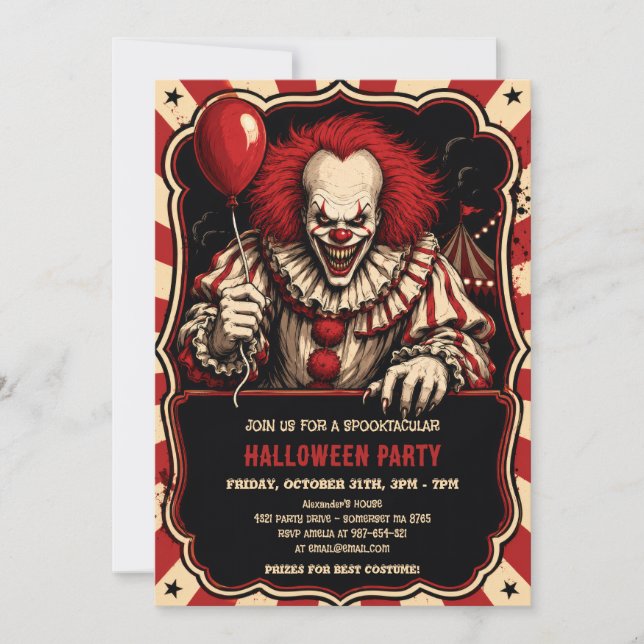 Skräckclown Halloween Cirkusfest Inbjudan (Framsida)
