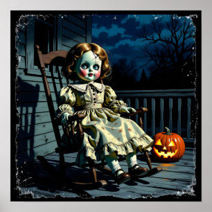 Skräckdocka och halloweenpumpa poster