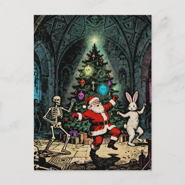 Skräckfest med Tomte och påskharen Vykort (Framsida)