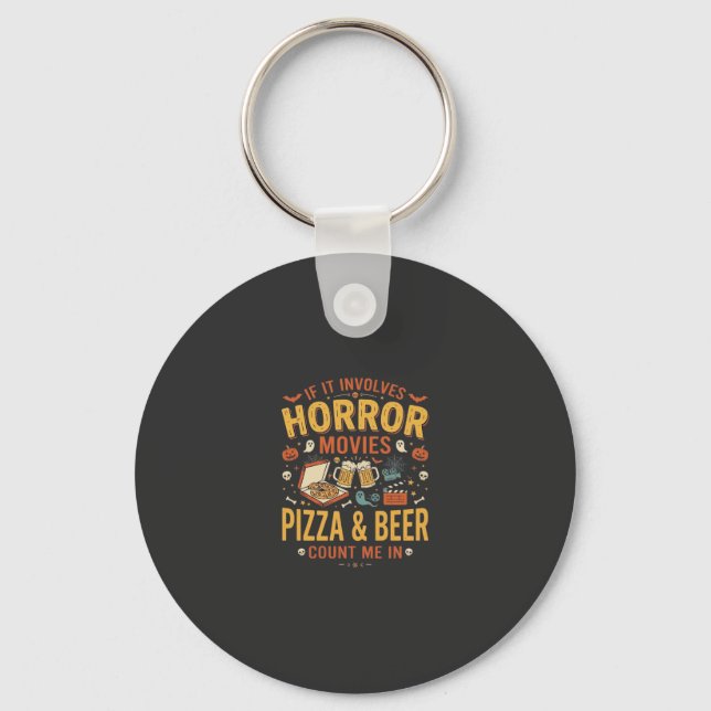 Skräckfilmer Pizza Öl Halloween Design_1 Nyckelring (Framsida)