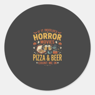 Skräckfilmer Pizza Öl Halloween Design_1 Runt Klistermärke