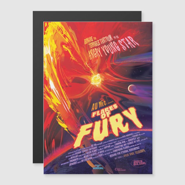 Skräckfilmsannons för Sci-Fi, Flames Of Fury Magnetisk Inbjudningskort (Fram/baksida)