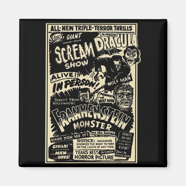 Skräckfilmsmonster Mumie Dracula Varulv Frankenste Magnet (Framsidan)