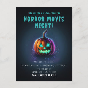 Skräckfilmsnatt neon jack-o-later inbjudan