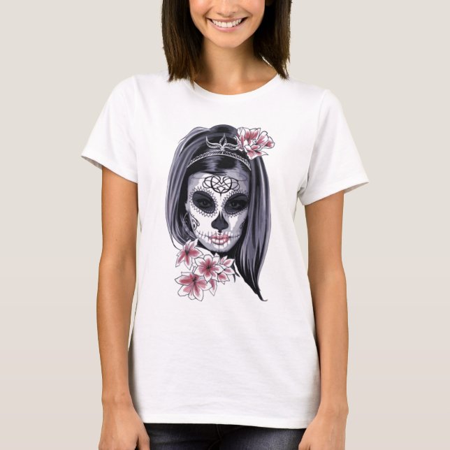 skräckflicka prinsessan med blommor Hoodie T Shirt (Framsida)