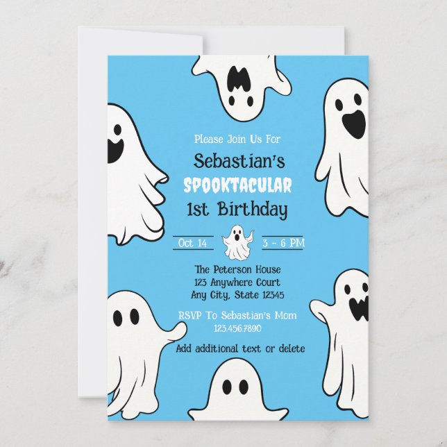 Skräckfulla 1-årsfirande Söta Spöken Halloween Inbjudningar (Framsida)
