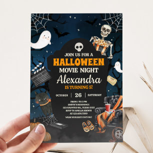 Skräckfulla Halloween bio natt födelsedagsfest Inbjudningar