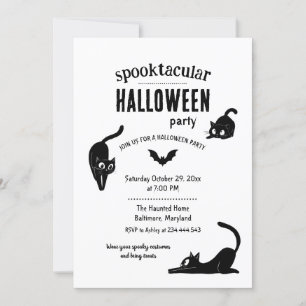Skräckfulla Halloween Svarta Katter Fest Inbjudningar