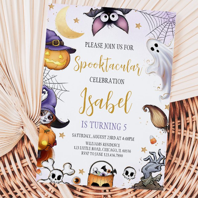 Skräckfulla lila Halloween-födelsedagsfirande Inbjudningar (Skapare uppladdad)