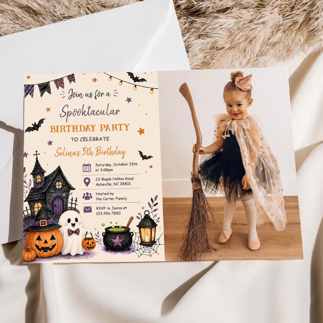 Skräckfylld Halloween-födelsedagsfoto Inbjudningar (Skapare uppladdad)