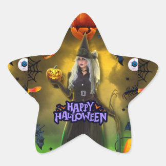 Skräckfylld Halloween-födelsedagsinbjudan Stjärnformat Klistermärke