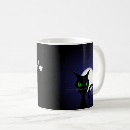 Skräckfylld Halloween-måne och katt Kaffemugg