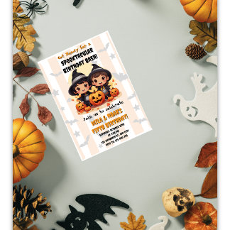 Skräckfylld Halloween Tvillingarnas Födelsedagsinb Inbjudningar