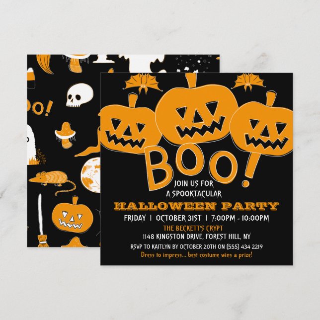 Skräckfylld Halloweenfest Inbjudningar (Fram/baksida)