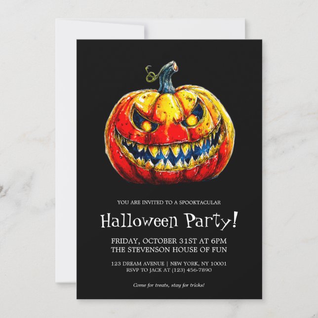 Skräckfylld leende pumpa Halloween-fest Inbjudningar (Framsida)