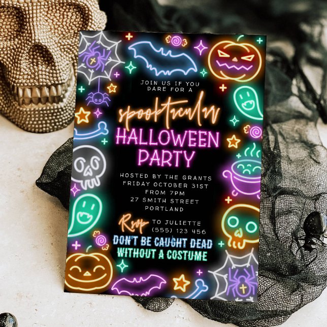 Skräckfylld neon Halloween-inbjudan Inbjudningar (Skapare uppladdad)