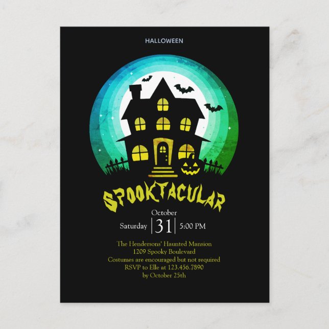 Skräckfyllda Spökhuset Halloweenfesten Vykort (Framsida)