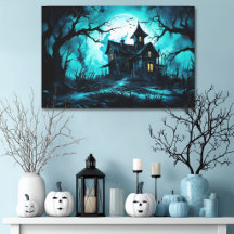 Skräckhallowen-hus vid blå skymning