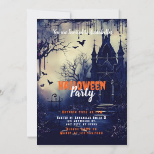 Skräckhus Flygande Fladdermöss Kuslig Halloweenfes Inbjudningar