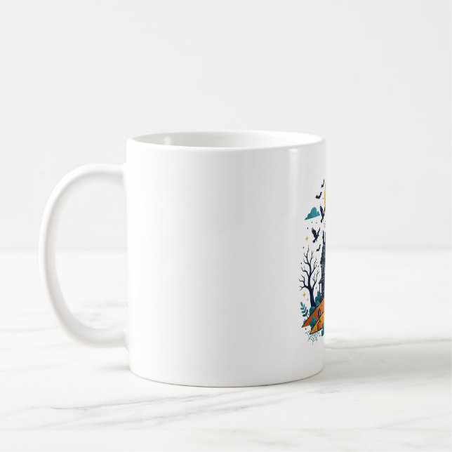 Skräckhus Fullmåne Fladdermöss Kuslig Halloween Kaffemugg (Vänster)
