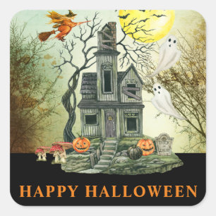 Skräckhus Gott Halloween Fyrkantigt Klistermärke