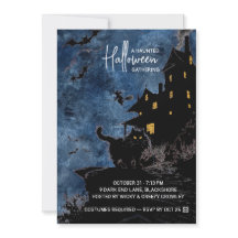 Skräckhus Halloween-fest Invitation – Blå