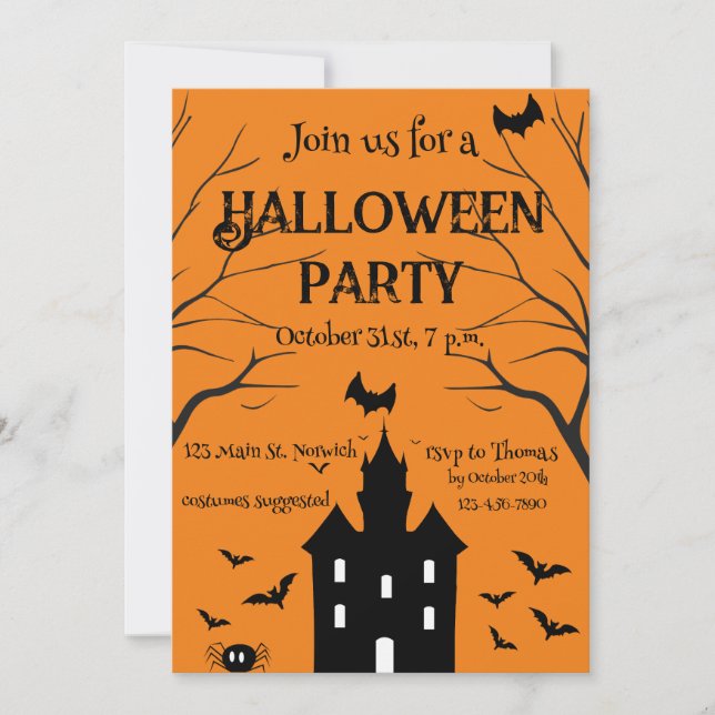 Skräckhus Halloween-fest orange Inbjudningar (Framsida)