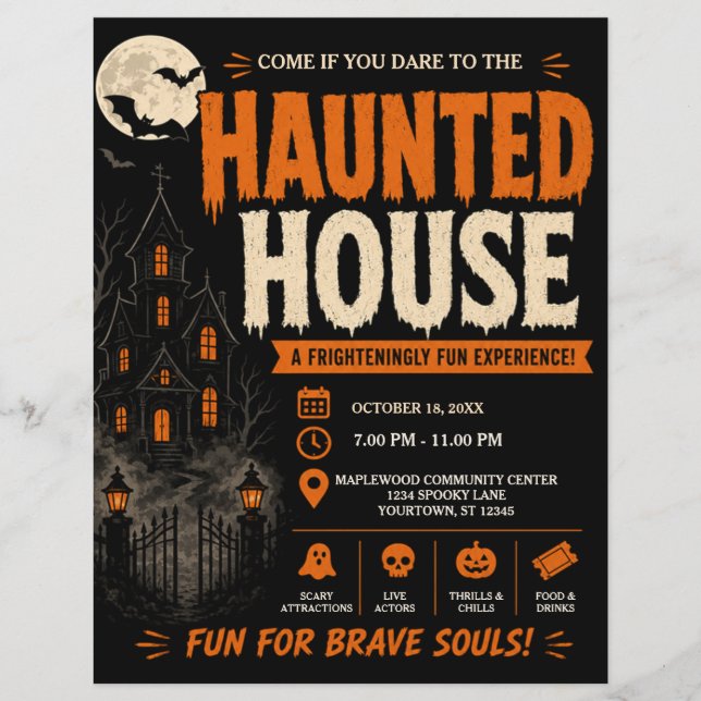 Skräckhus Halloween-flygblad Reklamblad (Framsidan)