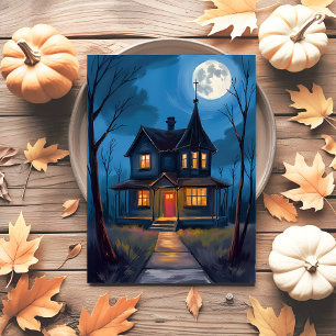 Skräckhus Halloween Handmålad Helg Vykort