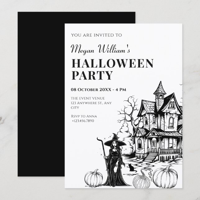 Skräckhus halloween  inbjudningar (Fram/baksida)