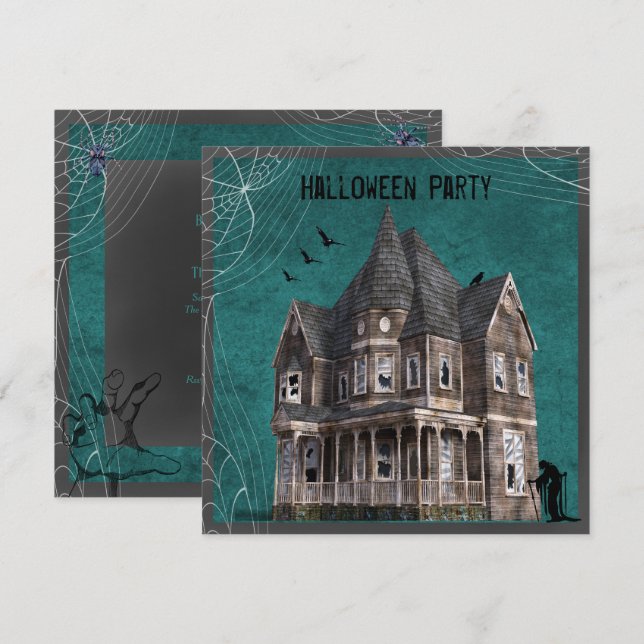 Skräckhus Halloween Inbjudningar (Fram/baksida)