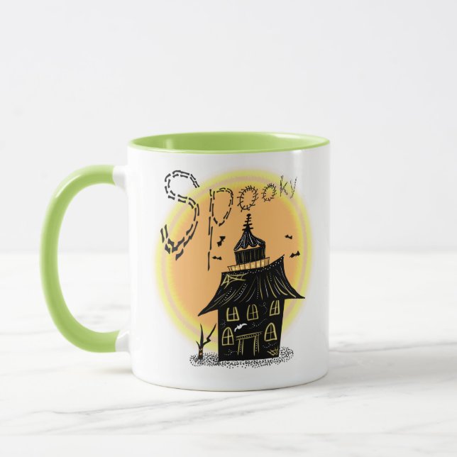Skräckhus Halloween Orolig Neon Mugg (Vänster)