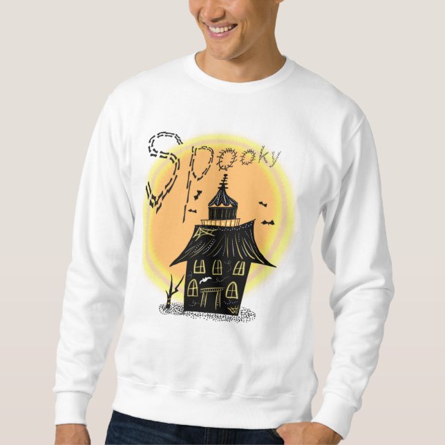 Skräckhus Halloween Spöklik   Lång Ärmad Tröja (Framsida)