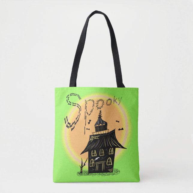 Skräckhus Halloween Spöklik Neon Tygkasse (Framsida)