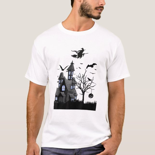 Skräckhus Halloween T-Shirt Flygande fladdermöss,  (Framsida)