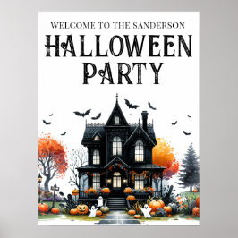 Skräckhus Halloweenfest Skylt