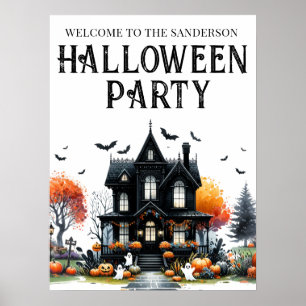 Skräckhus Halloweenfest Skylt