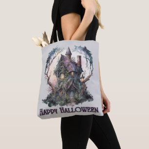 Skräckhus Kusligt Spökligt Lila Grönt Halloween Tygkasse