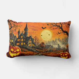 Skräckhus med Jack-O'-Lanterns Lumbarkudde