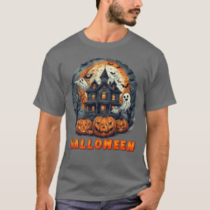 Skräckhus med pumpor, spöken och fullmåne t shirt
