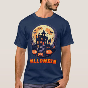 Skräckhus med pumpor, spöken och fullmåne t shirt