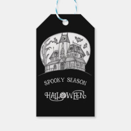 Skräckhus och fladdermöss Halloween Presentetikett
