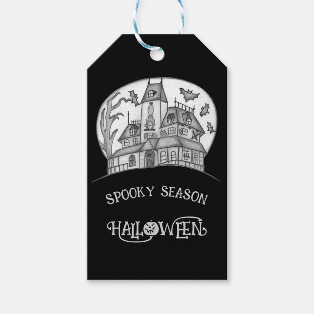 Skräckhus och fladdermöss Halloween  Presentetikett (Framsidan)