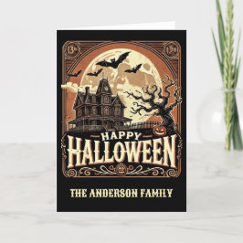Skräckhus Pumpa Kuslig Skräck Halloween Helgkort